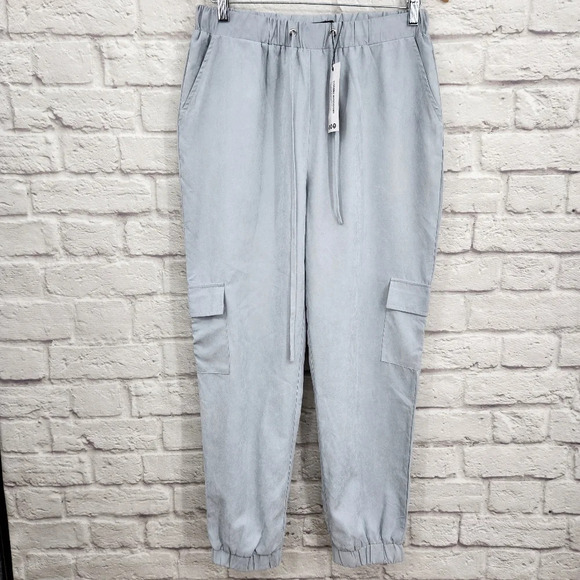 BOOHOO Greyish Novea Soft Touch Woven Utility Joggers Pants Size US 8 - Picture 1 of 15